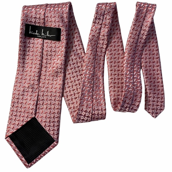 Nicole Miller Geometric Pink Blue Silk Neck Tie Woven Textured Shiny Necktie OS - Picture 8 of 12